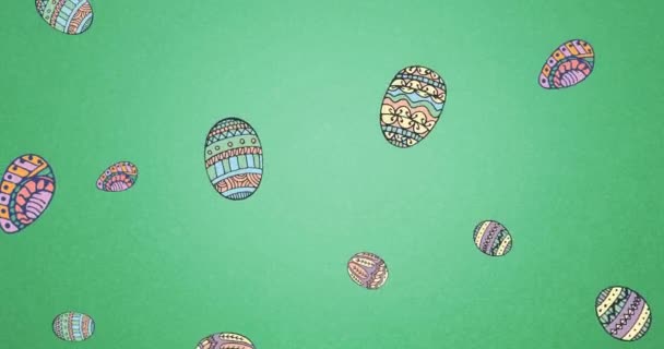 Animation Easter Eggs Falling Green Background Easter Sunday Celebration Concept — Stock Video
