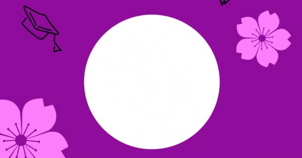 紫の背景に白い円の上に幸せな子供の本の週のテキストのアニメーション 子供の本の週と読書のコンセプトをデジタルで生成し — ストック動画