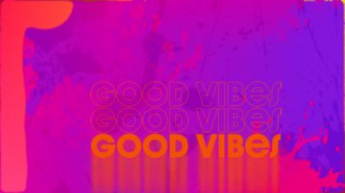 Renkli arkaplandaki iyi titreşimlerin animasyonu. Sosyal medya ve teknoloji konsepti dijital olarak oluşturulmuş video.