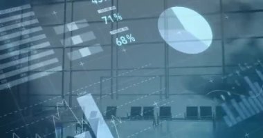 Ofisteki iş adamları üzerinde istatistik ve mali veri işleme animasyonu. iş, finans ve veri işleme kavramı dijital olarak oluşturulmuş video.