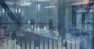 Ofis üzerinde istatistik ve finansal veri işleme animasyonu. iş, finans ve veri işleme kavramı dijital olarak oluşturulmuş video.