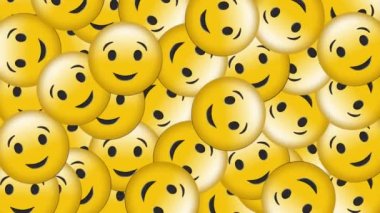 Siyah arka planda gülümseyen emoji simgelerinin canlandırması. Sosyal medya ve iletişim konsepti dijital olarak oluşturulmuş video.