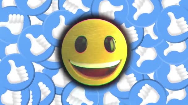 Animación Emoji Sonriente Icono Pulgares Hacia Arriba Iconos Sobre Fondo — Vídeo de stock