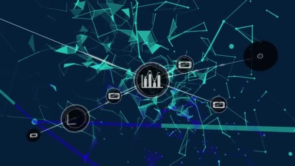 Animazione Della Rete Connessioni Con Icone Forme Sfondo Nero Concetto — Video Stock