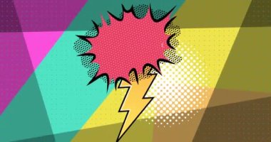 Renkli, hareketli arka planda yıldırımlı konuşma baloncuğu animasyonu. Uluslararası kahkaha günü ve dijital olarak üretilen video konsepti.