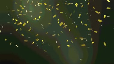 Yeşil arka planda altın konfetilerinin canlandırılması. kutlama ve dijital arayüz konsepti dijital olarak oluşturulmuş video.