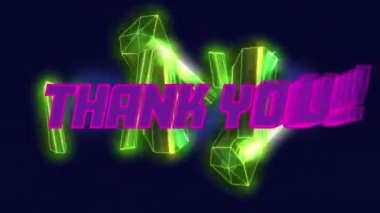 Siyah arkaplanda parlayan şekiller üzerinde teşekkür mesajının animasyonu. küresel sosyal medya, bağlantılar ve dijital arayüz konsepti dijital olarak oluşturulmuş video.