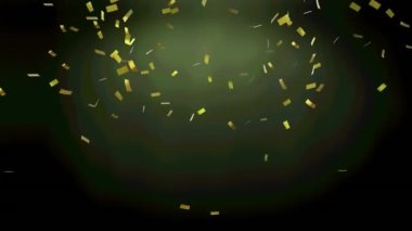 Yeşil arka planda altın konfetilerinin canlandırılması. kutlama ve dijital arayüz konsepti dijital olarak oluşturulmuş video.