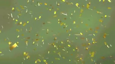 Yeşil arka planda altın konfetilerinin canlandırılması. kutlama ve dijital arayüz konsepti dijital olarak oluşturulmuş video.