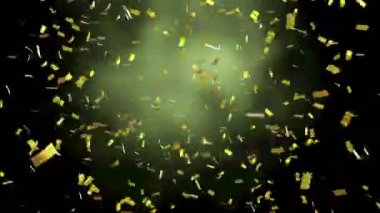 Yeşil arka planda altın konfetilerinin canlandırılması. kutlama ve dijital arayüz konsepti dijital olarak oluşturulmuş video.