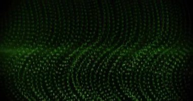Siyah arkaplan üzerinde yeşil ikili kodlama veri işleme animasyonu. teknoloji, bilgisayar ve veri işleme kavramı dijital olarak oluşturulmuş video.