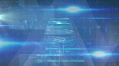 Mavi arkaplanda veri işleme animasyonu. küresel finansman, dijital arayüz ve teknoloji konsepti dijital olarak oluşturulmuş video.