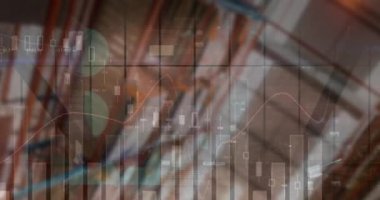 Depodaki finansal veri işleme animasyonu. küresel iş, dağıtım, bağlantılar ve dijital arayüz konsepti dijital olarak oluşturulmuş video.