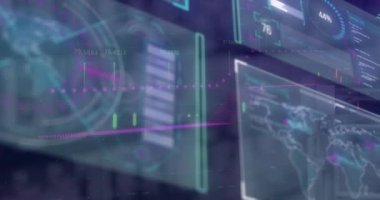 Mavi arka planda finansal veri işleme animasyonu. küresel iş, finans ve dijital arayüz kavramı dijital olarak oluşturulmuş video.