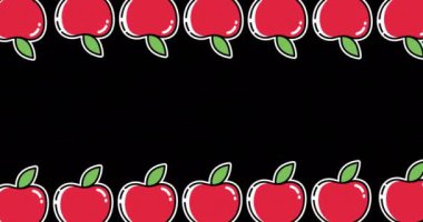 Siyah arka planda çoklu elma simgelerinin canlandırılması. yiyecek ve içecek konsepti dijital olarak üretilen video.
