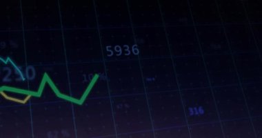 Sütunların üzerinde veri işleme animasyonu. küresel iş, finans, bağlantılar ve dijital arayüz konsepti dijital olarak oluşturulmuş video.