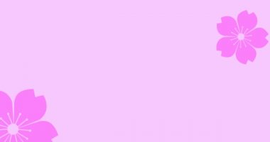 Pembe arka planda hareket eden birden fazla çiçeğin animasyonu. eğitim ve öğrenme kavramı dijital olarak oluşturulmuş video.