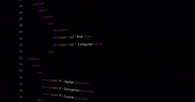 Siyah arkaplan üzerinde bilgisayar veri işleme animasyonu. teknoloji, bilgisayar ve veri işleme kavramı dijital olarak oluşturulmuş video.