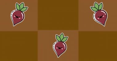 Kahverengi arka planda pancar ve mantar ikonlarının animasyonu. yiyecek ve içecek konsepti dijital olarak üretilen video.