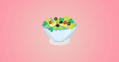 Pembe arka planda sebze salatası ikonu canlandırması. yiyecek ve içecek konsepti dijital olarak üretilen video.