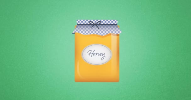 Animation Des Honigglassymbols Auf Grünem Hintergrund Essen Und Trinken Konzept — Stockvideo