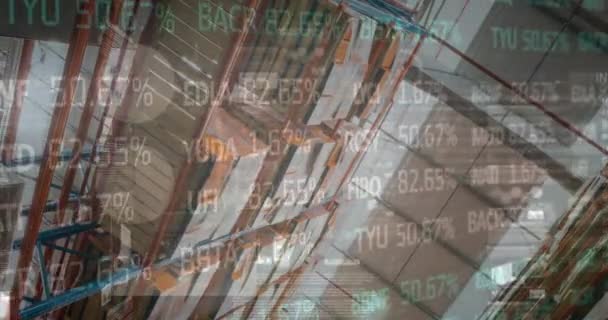 Animación Del Procesamiento Datos Financieros Mercado Valores Través Almacén Vacío — Vídeos de Stock