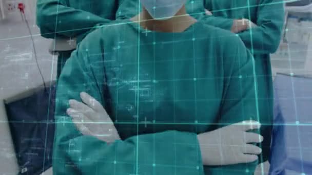 在不同的男医生和女医生之间的线条动画 全球医学 医疗保健和数字接口概念数字生成视频 — 图库视频影像