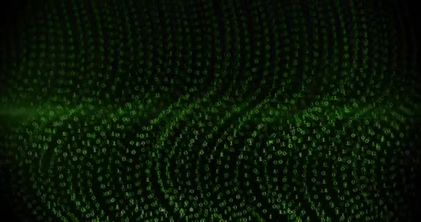 Animace Zpracování Dat Zeleného Binárního Kódování Černém Pozadí Technologie Výpočetní — Stock video