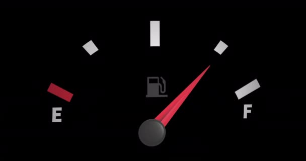 燃料测量仪在黑色背景上移动的动画 运输和燃料消耗概念数码视频 — 图库视频影像