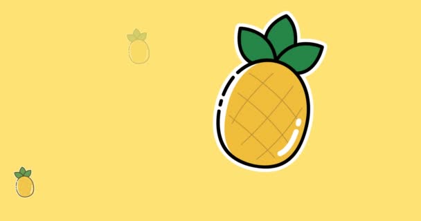 Animatie Van Meerdere Ananas Pictogrammen Gele Achtergrond Voedings Drankconcept Digitaal — Stockvideo