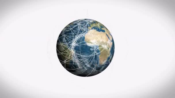 Des Formes Géométriques Abstraites Des Icônes Planes Survolant Globe Tournant — Video