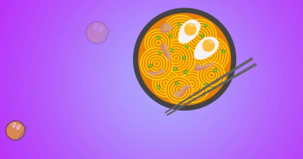 Animação Múltiplos Ícones Ramen Fundo Roxo Conceito Comida Bebida Vídeo — Vídeo de Stock