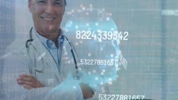 Animation Medical Data Processing Caucasian Male Doctor Global Networks Connections — Stock Video