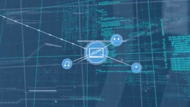 Animación Red Conexiones Con Iconos Través Del Procesamiento Datos Negocio — Vídeos de Stock