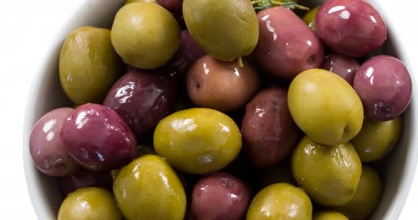 Animazione Olive Ciotola Fondo Bianco Concetto Cibo Bevande Video Generato — Video Stock