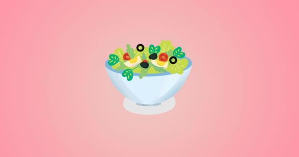 Animación Ensalada Verduras Icono Sobre Fondo Rosa Concepto Alimentos Bebidas — Vídeo de stock