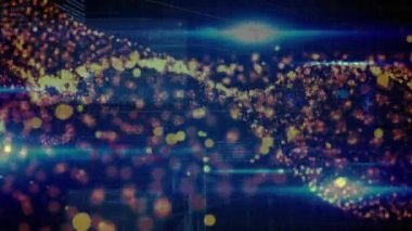 Siyah arka planda finansal veri işleme üzerine ışık noktalarının animasyonu. küresel finansman, dijital arayüz ve teknoloji konsepti dijital olarak oluşturulmuş video.