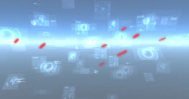 Siyah arkaplanda tarama yapan kırmızı noktaların animasyonu. küresel bağlantılar, dijital arayüz ve teknoloji konsepti dijital olarak oluşturulmuş video.