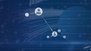Veri işleme üzerine simgelerle bağlantı ağının animasyonu. küresel iş, finans ve dijital arayüz kavramı dijital olarak oluşturulmuş video.