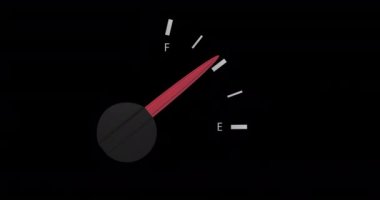 Siyah arka planda hareket eden yakıt göstergesi animasyonu. araba, seyahat, ulaşım ve yakıt tüketim konsepti dijital olarak oluşturulmuş video.