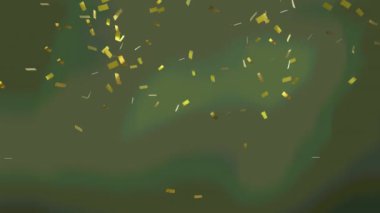 Yeşil arka planda altın konfetilerinin canlandırılması. kutlama ve dijital arayüz konsepti dijital olarak oluşturulmuş video.
