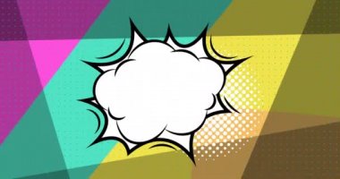 Renkli hareketli arka planda konuşma baloncuğunun canlandırması. Uluslararası kahkaha günü ve dijital olarak üretilen video konsepti.