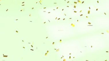 Yeşil arka planda altın konfetilerinin canlandırılması. kutlama ve dijital arayüz konsepti dijital olarak oluşturulmuş video.