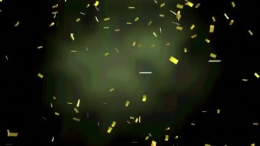 Yeşil arka planda altın konfetilerinin canlandırılması. kutlama ve dijital arayüz konsepti dijital olarak oluşturulmuş video.