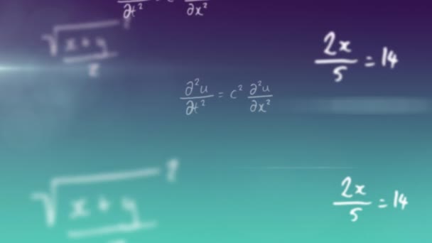 Animación Ecuaciones Matemáticas Sobre Fondo Azul Ecuaciones Matemáticas Tecnología Interfaz — Vídeo de stock