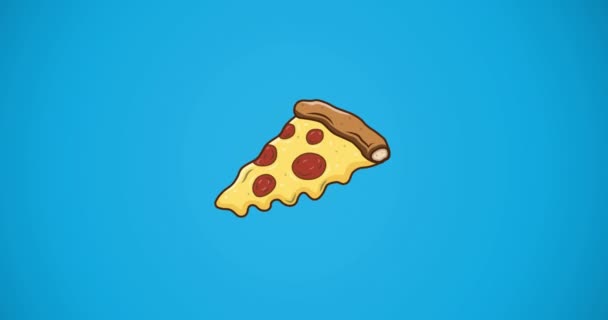 Animation Pizza Bit Ikon Blå Bakgrund Mat Och Dryck Koncept — Stockvideo