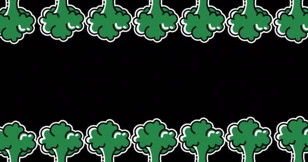 Animering Flera Broccoli Ikoner Svart Bakgrund Mat Och Dryck Koncept — Stockvideo