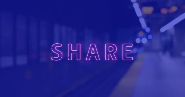 Animation Des Freigabetextes Über Bahn Auf Blauem Hintergrund Social Media — Stockvideo