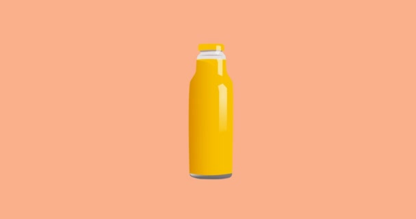 Animatie Van Het Flesje Sap Icoon Oranje Achtergrond Voedings Drankconcept — Stockvideo