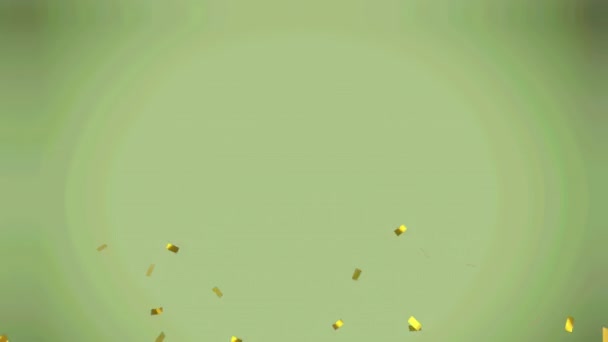 Animación Confeti Dorado Sobre Fondo Verde Celebración Interfaz Digital Concepto — Vídeos de Stock